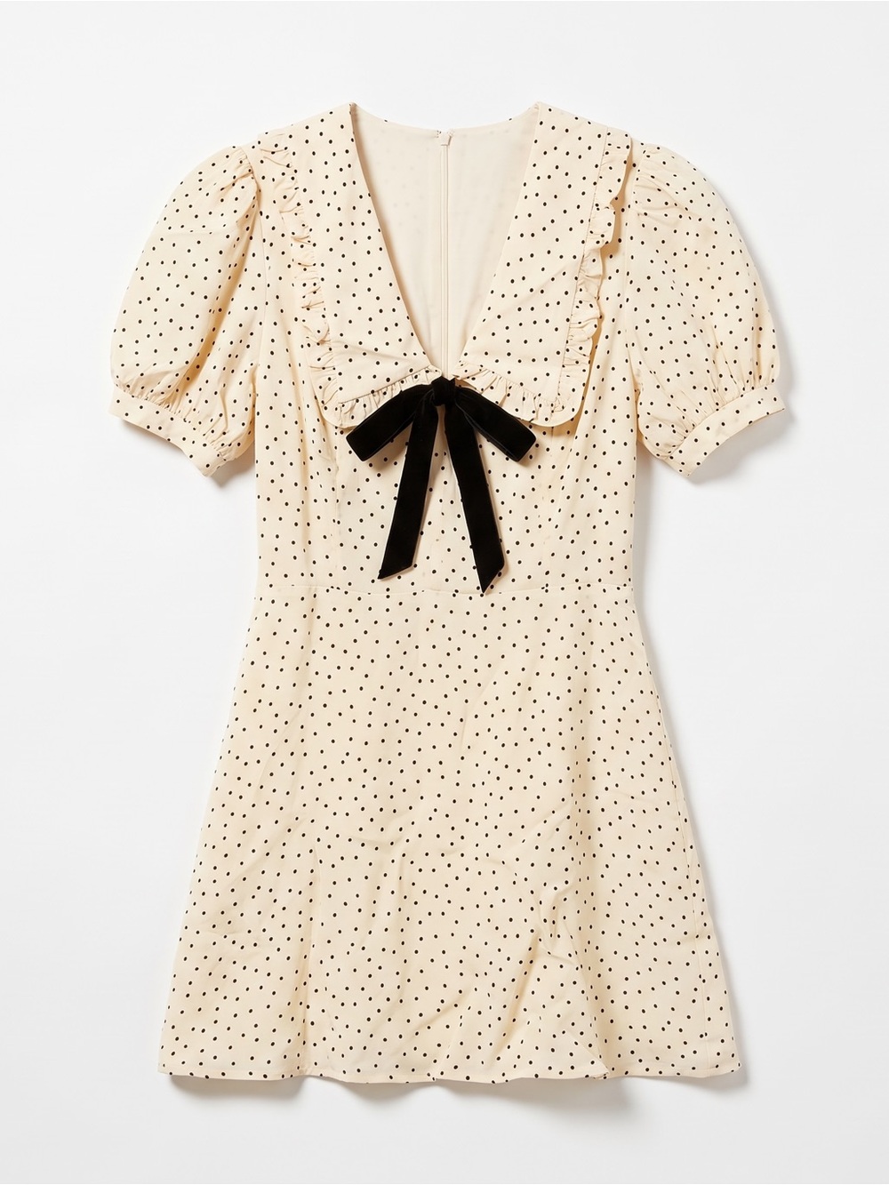 Reformation Mini Dress Women’s 6 Cream Black V Neck Ruffle Bow 100% Viscose